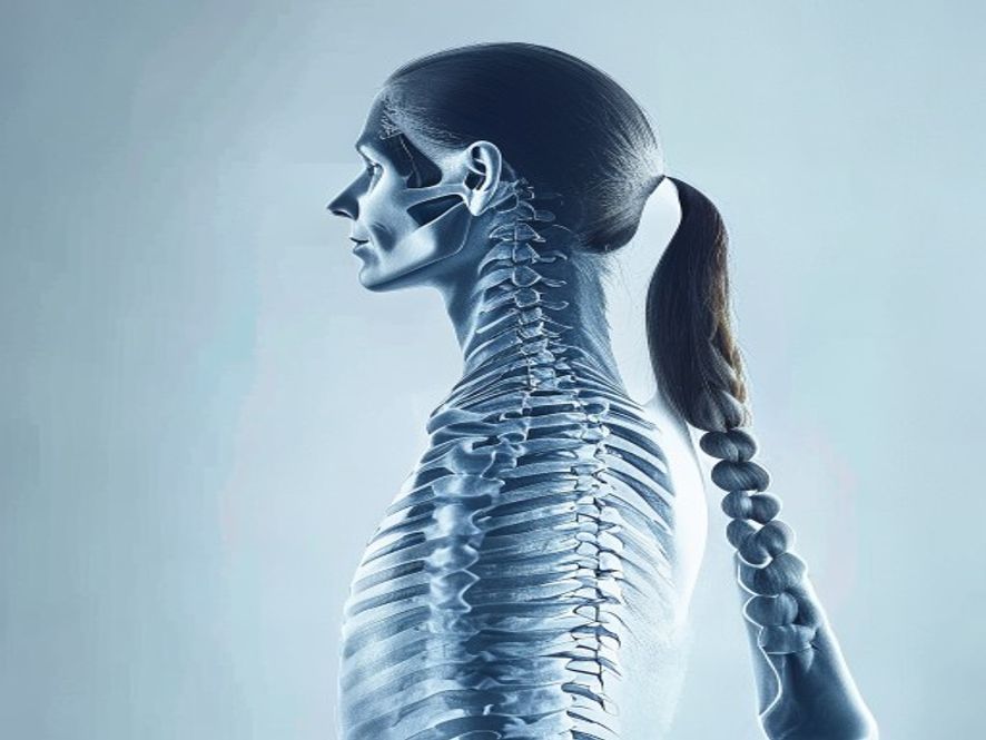 Diagram showing neutral spine alignment from side view with key positioning points marked